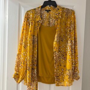 Alfani button up yellow blouse with tank under
